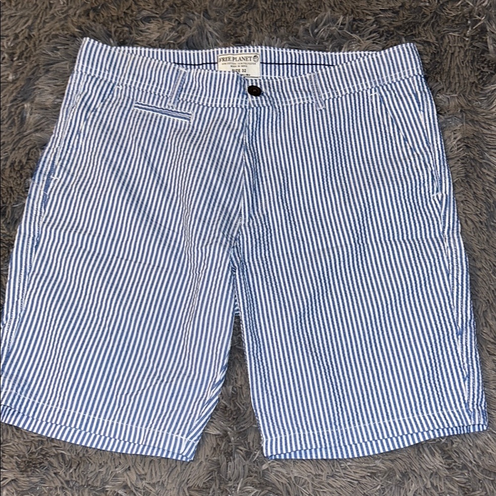 Free Planet Blue and White Striped Cargo Shorts